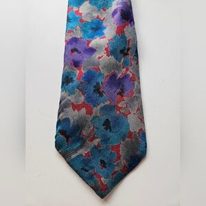 Vintage 80s Saddle Club Watercolor Floral Silk Tie Bold Colors